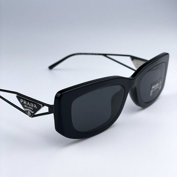 NEW Prada PR14YS 1AB5S0 Black Dark Grey Rectangle Unisex Sunglasses - Picture 1 of 14
